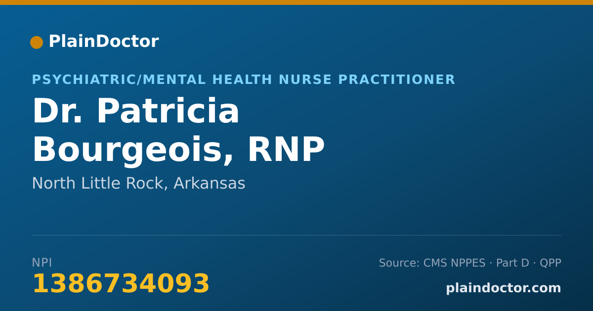 Shareable card for Patricia Bourgeois, RNP - Psychiatric/Mental Health Nurse Practitioner, North Little Rock, AR