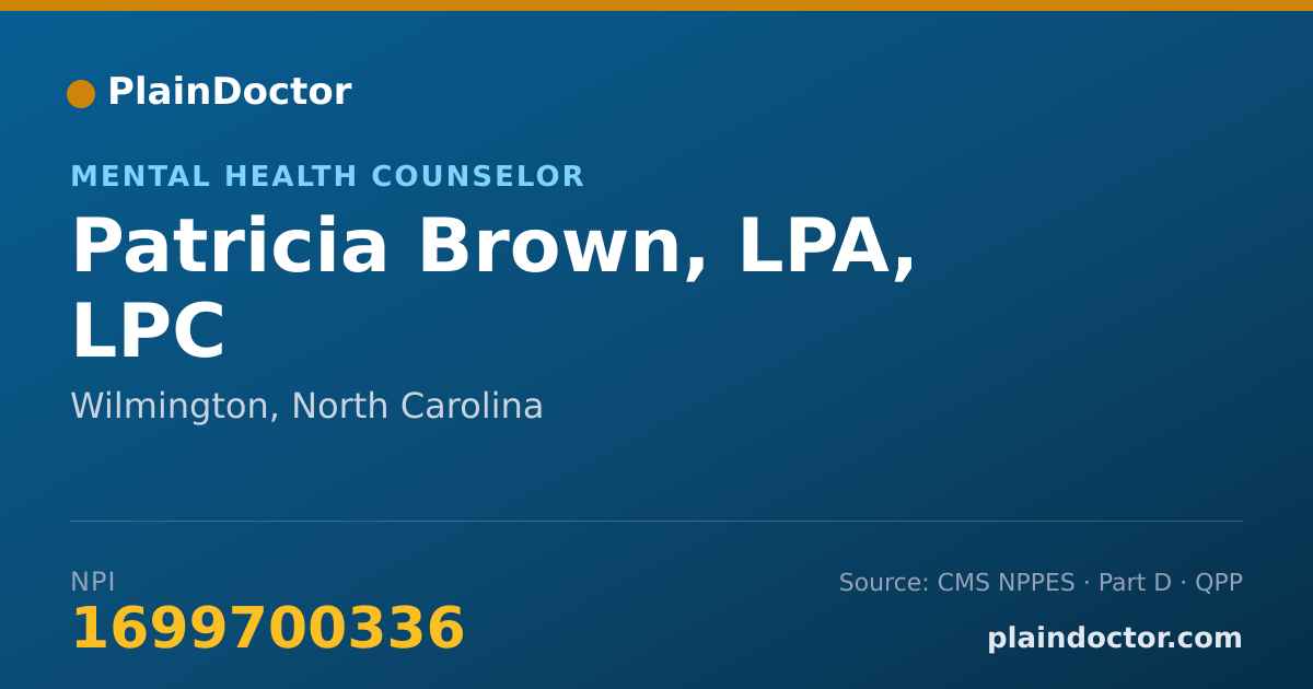 Shareable card for Patricia Brown, LPA, LPC - Mental Health Counselor, Wilmington, NC