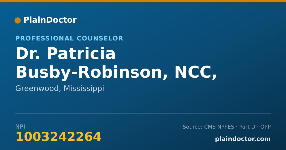 Shareable card for Patricia Busby-Robinson, NCC, LPC - Professional Counselor, Greenwood, MS