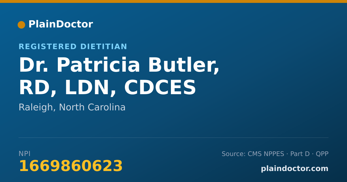 Shareable card for Patricia Butler, RD, LDN, CDCES - Registered Dietitian, Raleigh, NC
