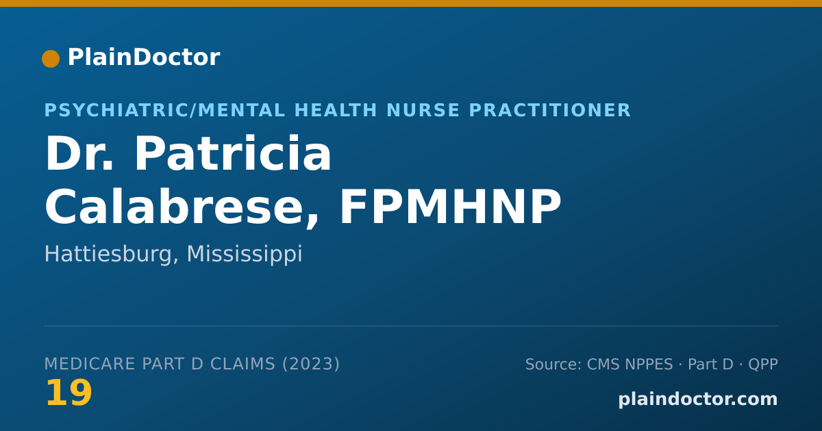 Shareable card for Patricia Calabrese, FPMHNP - Psychiatric/Mental Health Nurse Practitioner, Hattiesburg, MS
