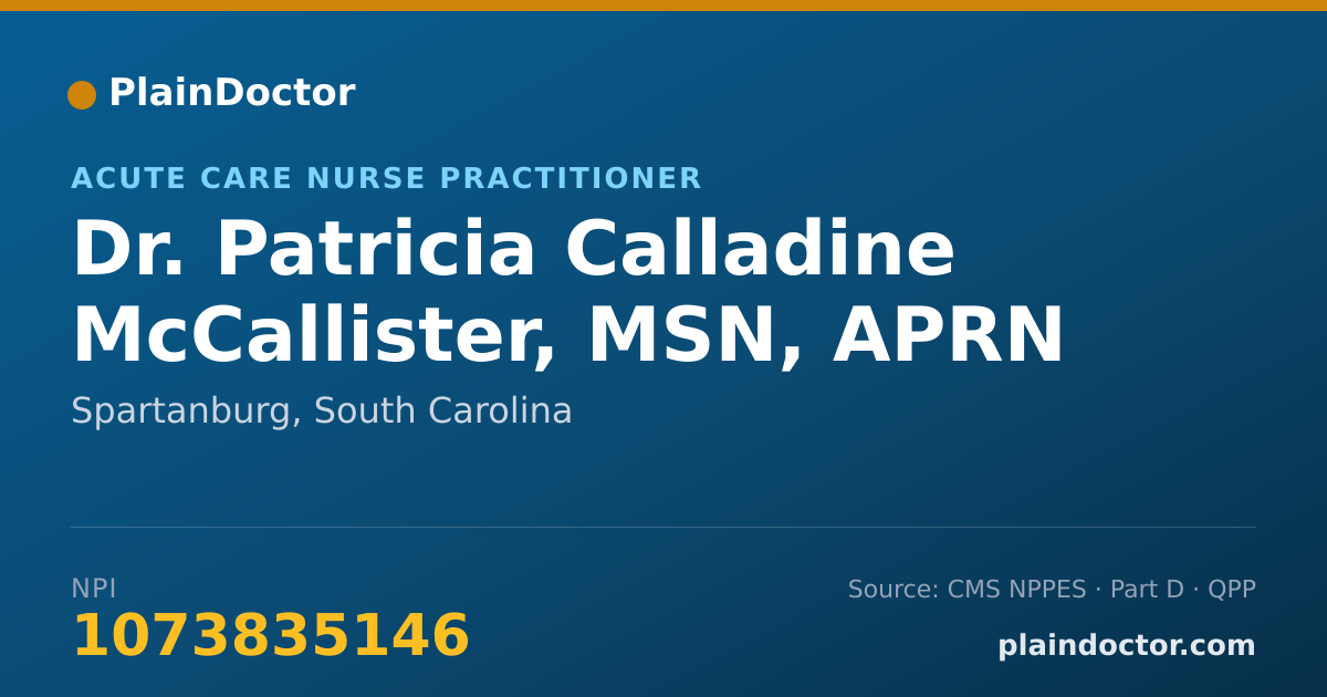 Shareable card for Patricia Calladine McCallister, MSN, APRN - Acute Care Nurse Practitioner, Spartanburg, SC