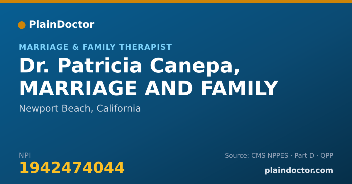 Shareable card for Patricia Canepa, MARRIAGE AND FAMILY - Marriage & Family Therapist, Newport Beach, CA
