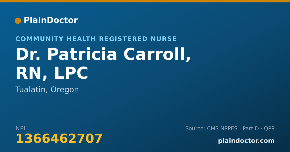 Shareable card for Patricia Carroll, RN, LPC - Community Health Registered Nurse, Tualatin, OR