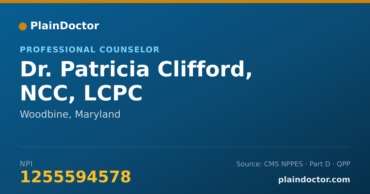 Shareable card for Patricia Clifford, NCC, LCPC - Professional Counselor, Woodbine, MD