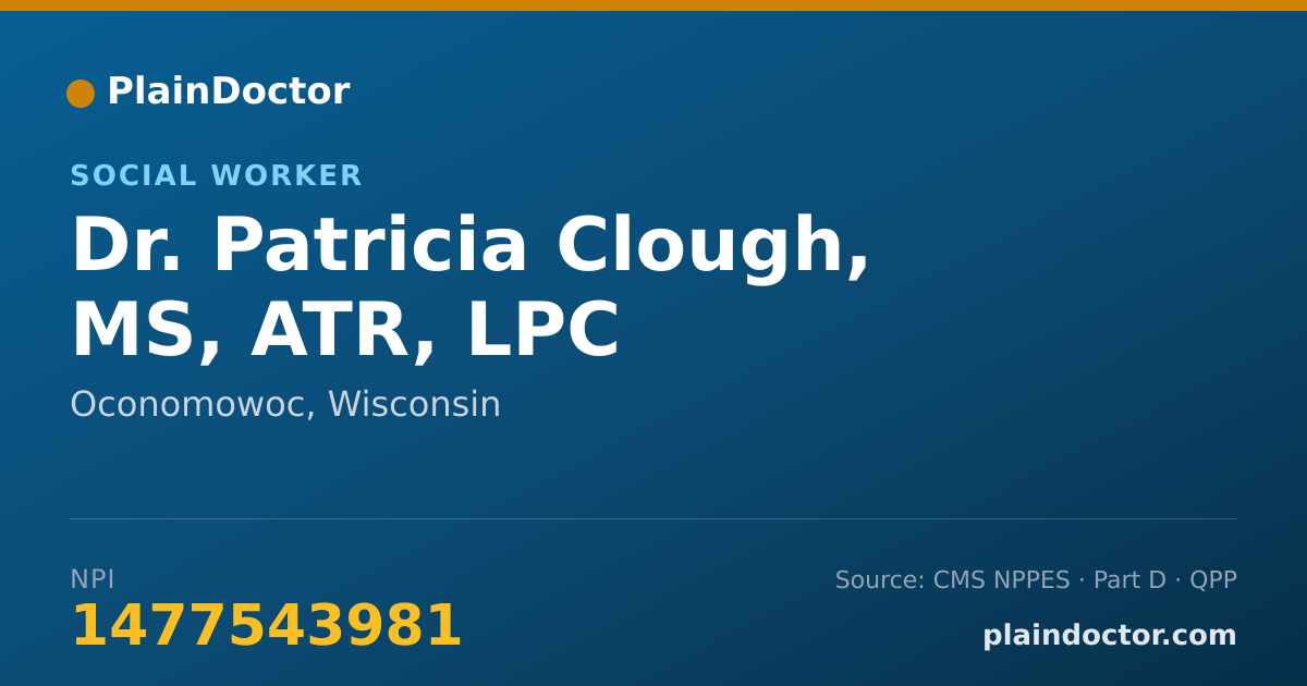 Shareable card for Patricia Clough, MS, ATR, LPC - Social Worker, Oconomowoc, WI