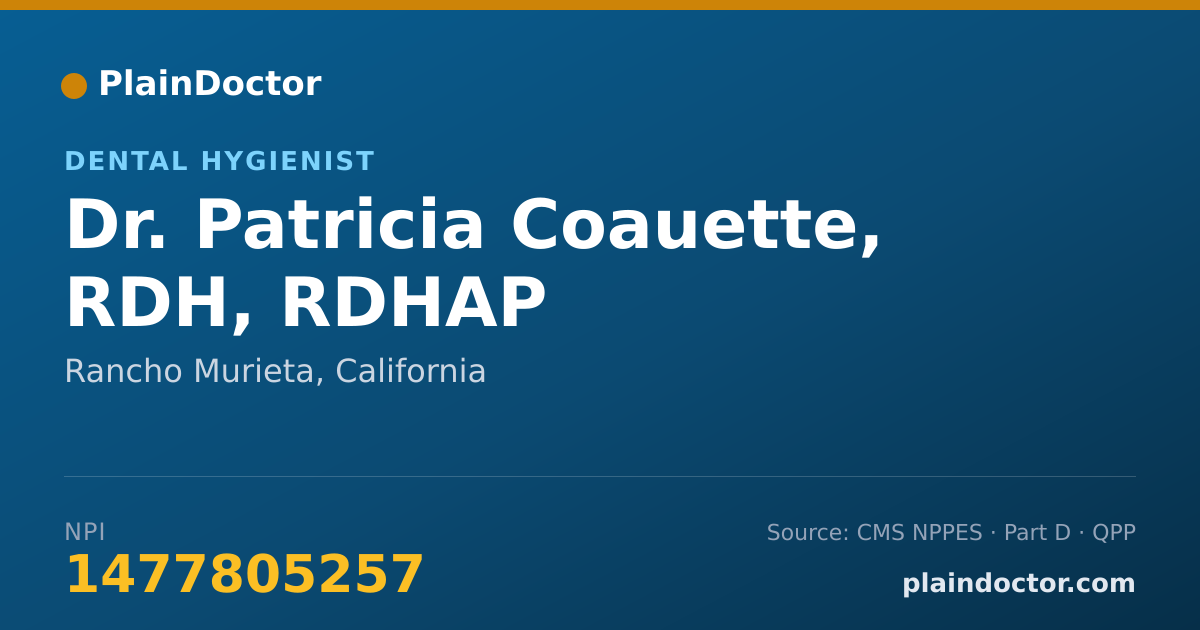 Shareable card for Patricia Coauette, RDH, RDHAP - Dental Hygienist, Rancho Murieta, CA