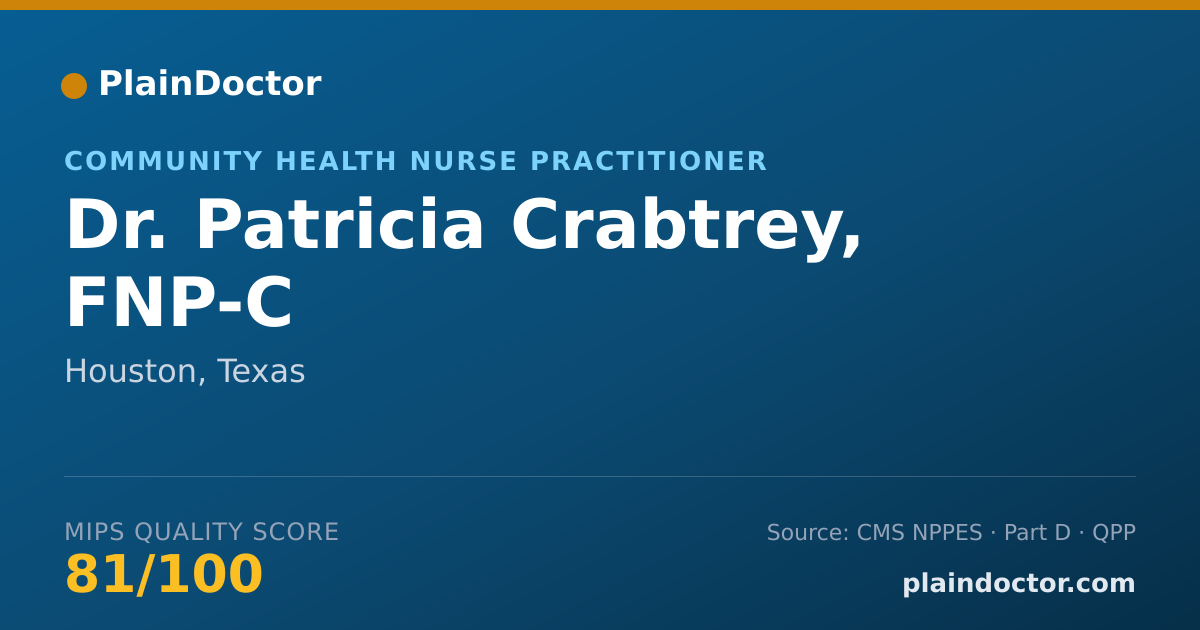 Shareable card for Patricia Crabtrey, FNP-C - Community Health Nurse Practitioner, Houston, TX
