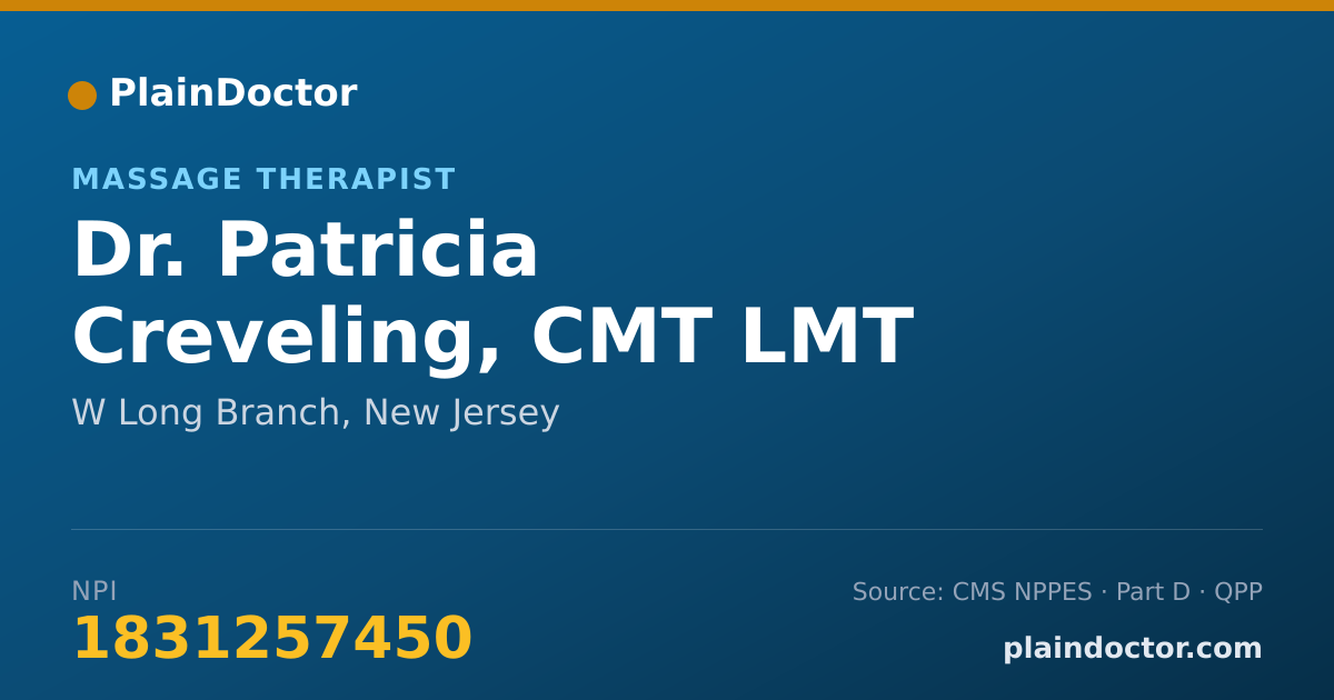 Shareable card for Patricia Creveling, CMT LMT - Massage Therapist, W Long Branch, NJ
