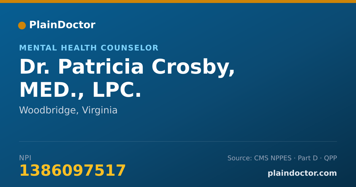 Shareable card for Patricia Crosby, MED., LPC. - Mental Health Counselor, Woodbridge, VA