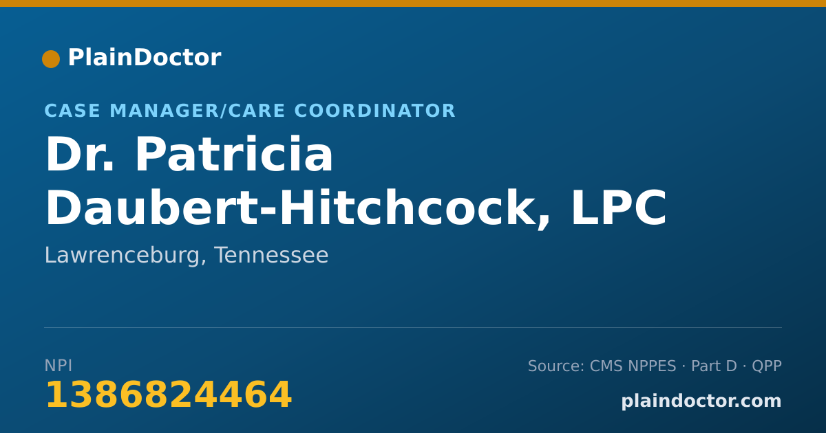Shareable card for Patricia Daubert-Hitchcock, LPC - Case Manager/Care Coordinator, Lawrenceburg, TN