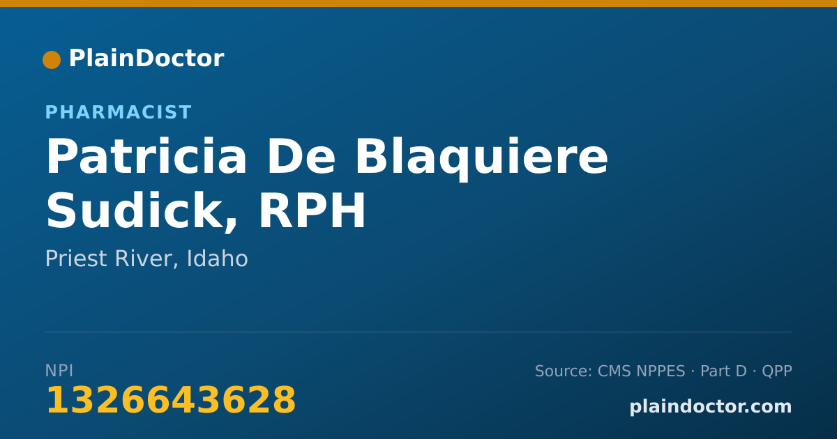 Shareable card for Patricia De Blaquiere Sudick, RPH - Pharmacist, Priest River, ID