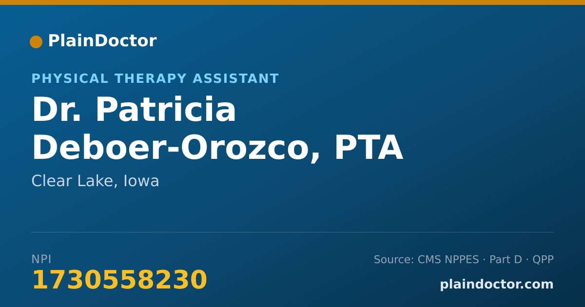 Shareable card for Patricia Deboer-Orozco, PTA - Physical Therapy Assistant, Clear Lake, IA