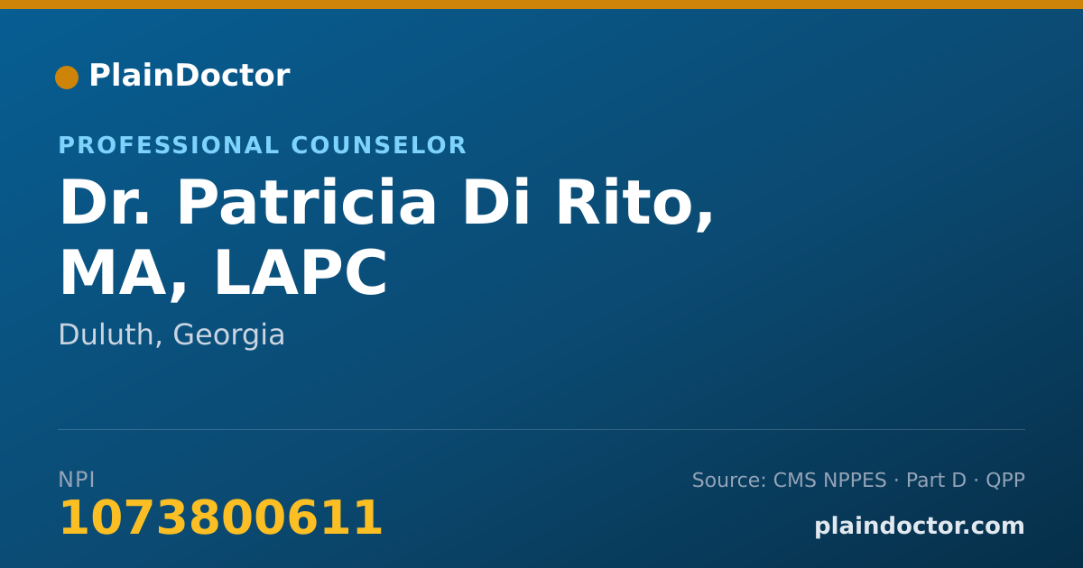 Shareable card for Patricia Di Rito, MA, LAPC - Professional Counselor, Duluth, GA
