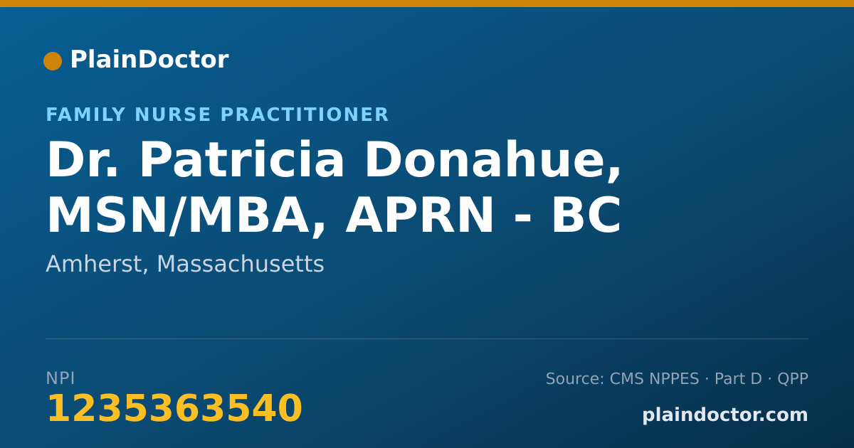 Shareable card for Patricia Donahue, MSN/MBA, APRN - BC - Family Nurse Practitioner, Amherst, MA