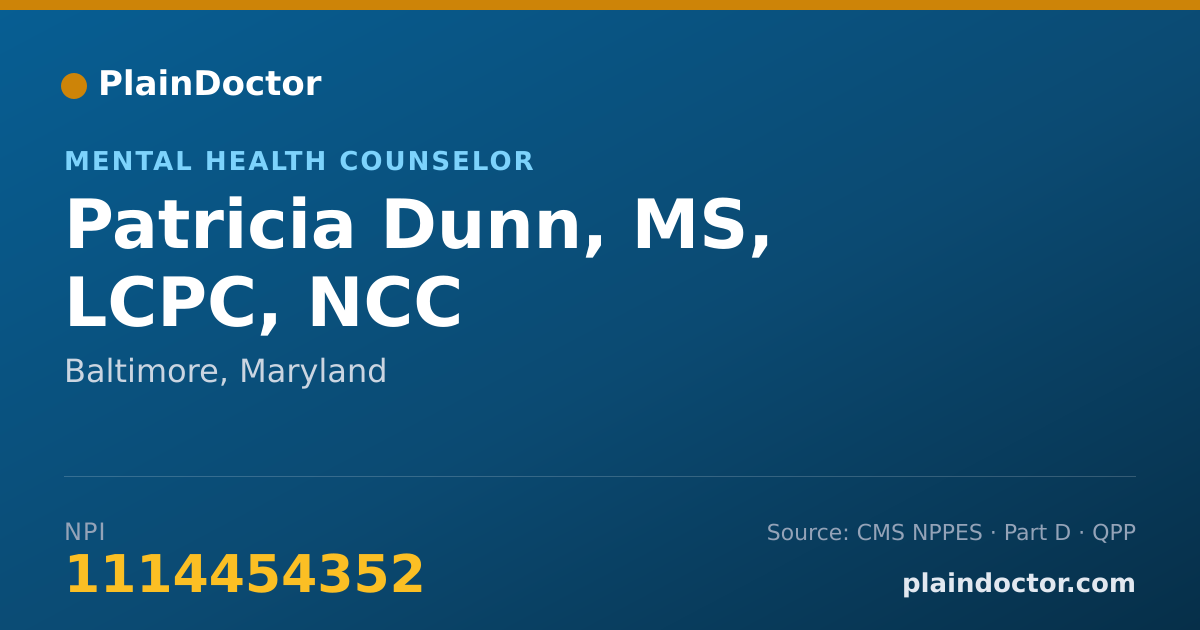 Shareable card for Patricia Dunn, MS, LCPC, NCC - Mental Health Counselor, Baltimore, MD