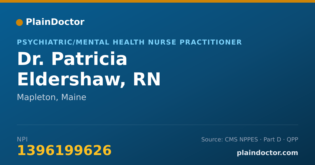Shareable card for Patricia Eldershaw, RN - Psychiatric/Mental Health Nurse Practitioner, Mapleton, ME