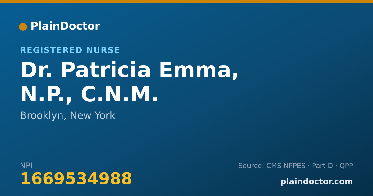 Shareable card for Patricia Emma, N.P., C.N.M. - Registered Nurse, Brooklyn, NY