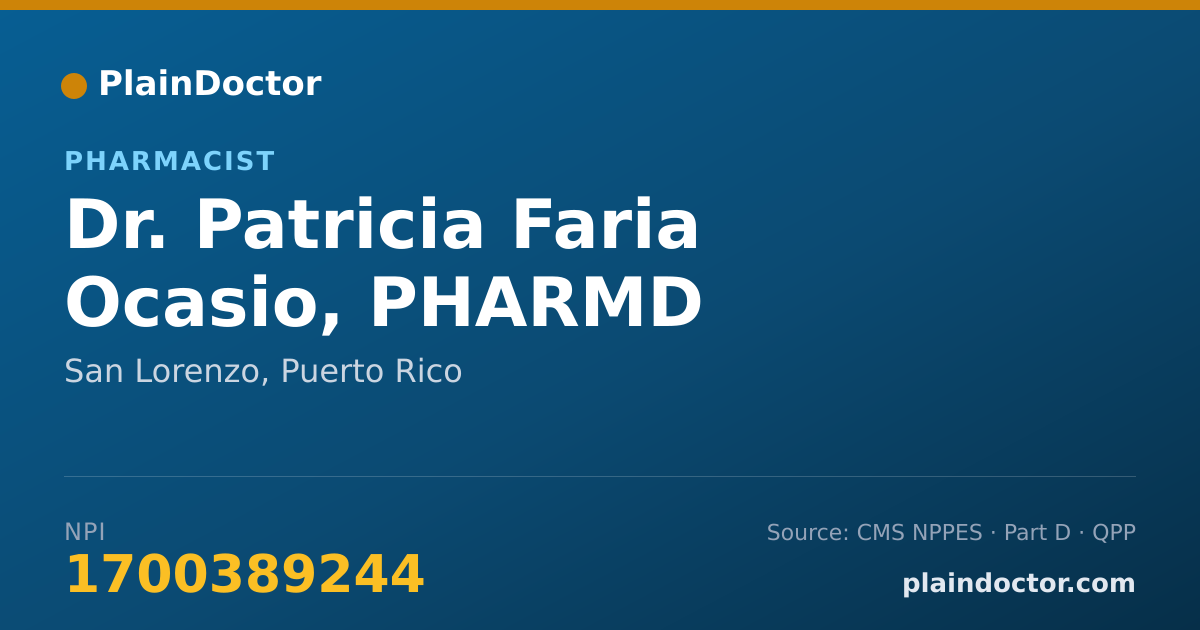 Shareable card for Patricia Faria Ocasio, PHARMD - Pharmacist, San Lorenzo, PR