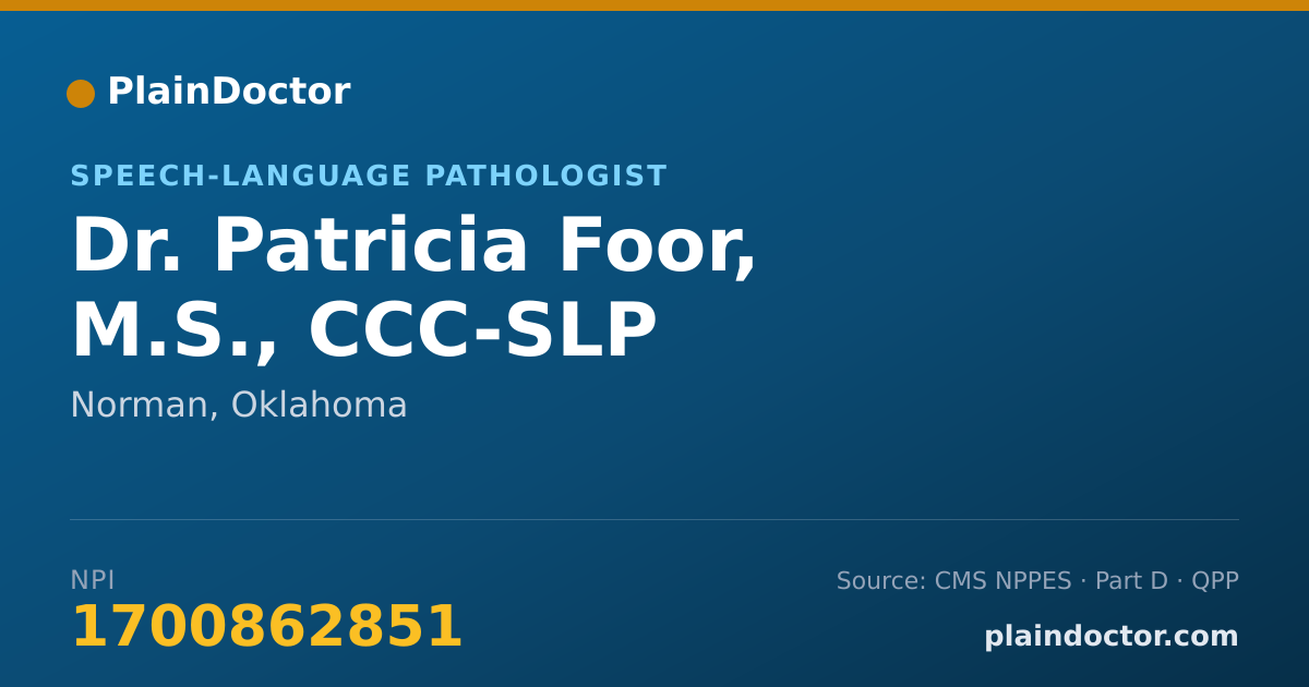 Shareable card for Patricia Foor, M.S., CCC-SLP - Speech-Language Pathologist, Norman, OK