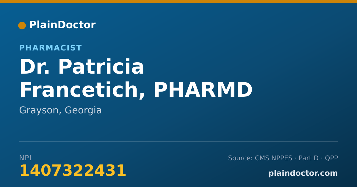 Shareable card for Patricia Francetich, PHARMD - Pharmacist, Grayson, GA