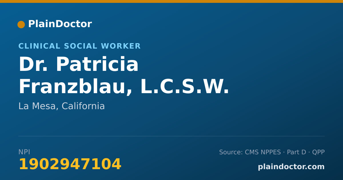 Shareable card for Patricia Franzblau, L.C.S.W. - Clinical Social Worker, La Mesa, CA