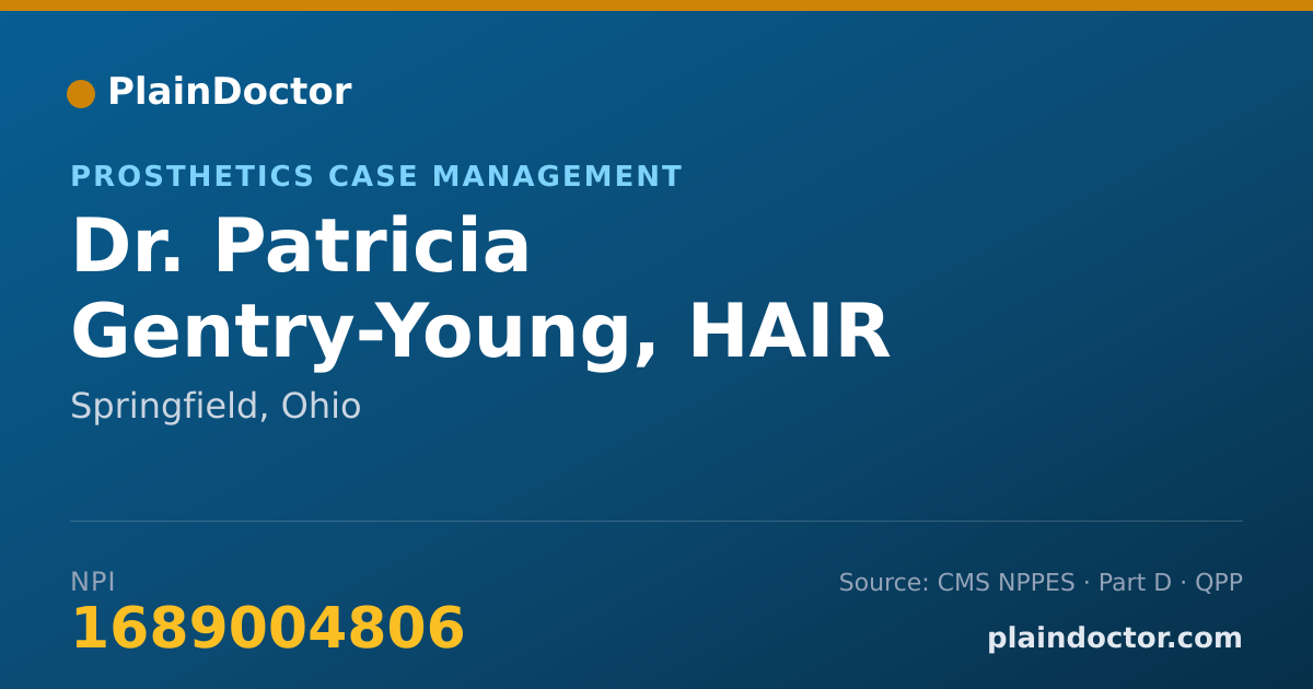 Shareable card for Patricia Gentry-Young, HAIR LOSS SPECIALIST - Prosthetics Case Management, Springfield, OH