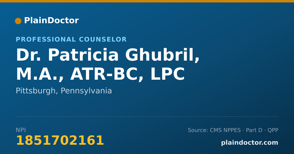 Shareable card for Patricia Ghubril, M.A., ATR-BC, LPC - Professional Counselor, Pittsburgh, PA