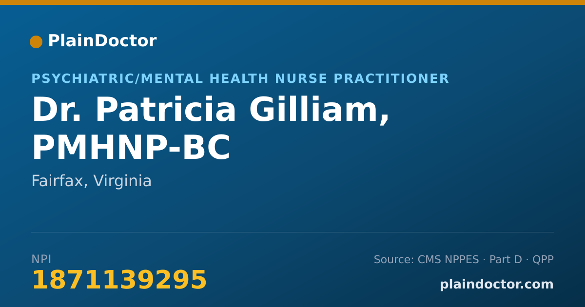 Shareable card for Patricia Gilliam, PMHNP-BC - Psychiatric/Mental Health Nurse Practitioner, Fairfax, VA