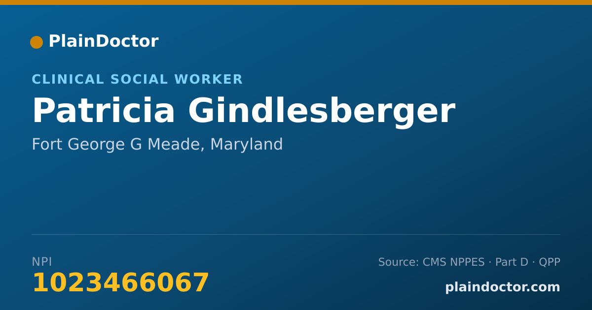 Shareable card for Patricia Gindlesberger - Clinical Social Worker, Fort George G Meade, MD
