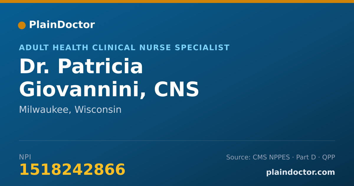 Shareable card for Patricia Giovannini, CNS - Adult Health Clinical Nurse Specialist, Milwaukee, WI