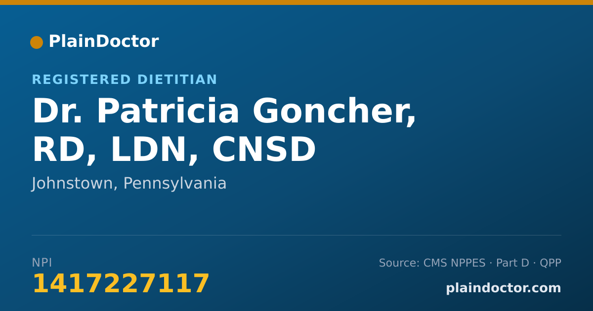 Shareable card for Patricia Goncher, RD, LDN, CNSD - Registered Dietitian, Johnstown, PA