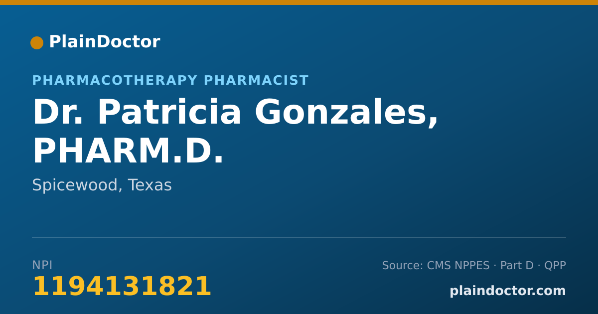 Shareable card for Patricia Gonzales, PHARM.D. - Pharmacotherapy Pharmacist, Spicewood, TX