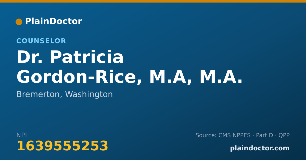 Shareable card for Patricia Gordon-Rice, M.A, M.A. - Counselor, Bremerton, WA