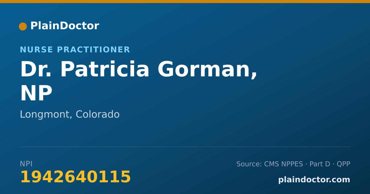Shareable card for Patricia Gorman, NP - Nurse Practitioner, Longmont, CO