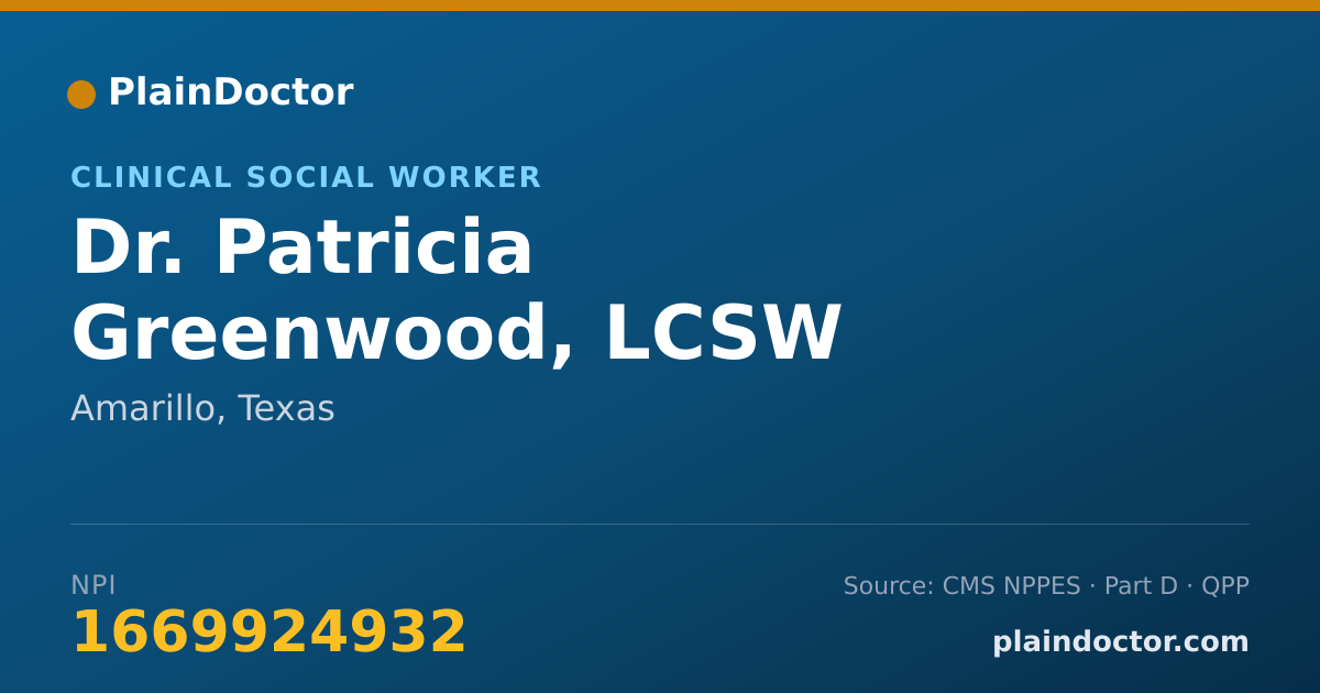 Shareable card for Patricia Greenwood, LCSW - Clinical Social Worker, Amarillo, TX
