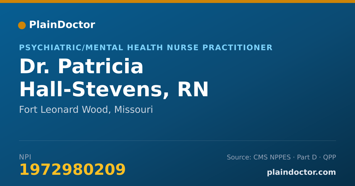 Shareable card for Patricia Hall-Stevens, RN - Psychiatric/Mental Health Nurse Practitioner, Fort Leonard Wood, MO