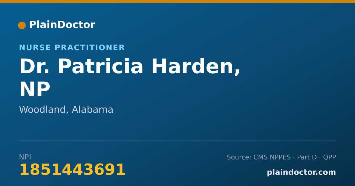 Shareable card for Patricia Harden, NP - Nurse Practitioner, Woodland, AL