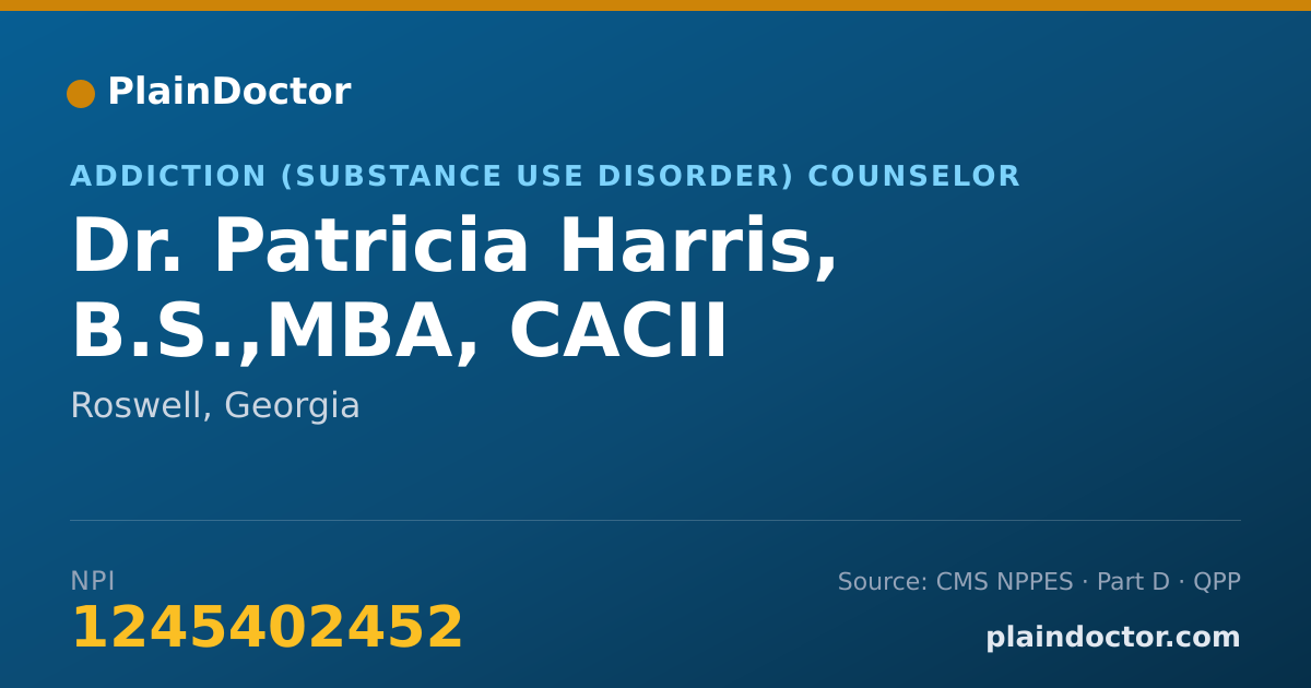 Shareable card for Patricia Harris, B.S.,MBA, CACII - Addiction (Substance Use Disorder) Counselor, Roswell, GA