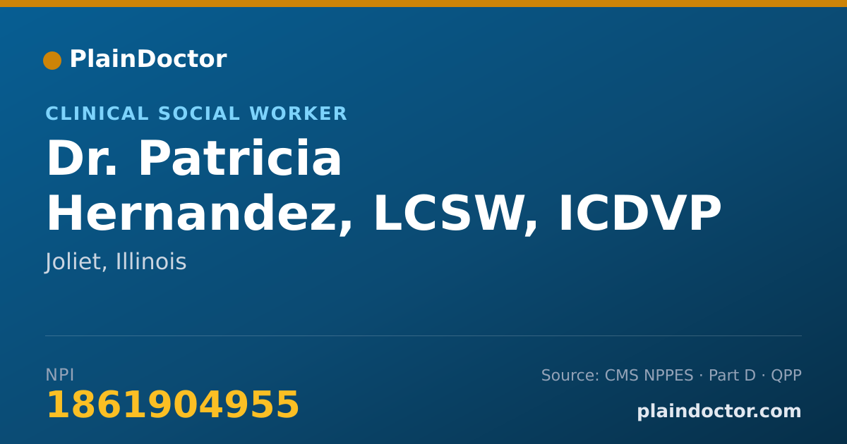 Shareable card for Patricia Hernandez, LCSW, ICDVP - Clinical Social Worker, Joliet, IL
