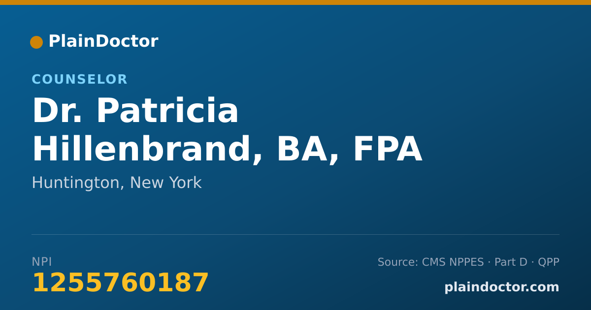 Shareable card for Patricia Hillenbrand, BA, FPA - Counselor, Huntington, NY