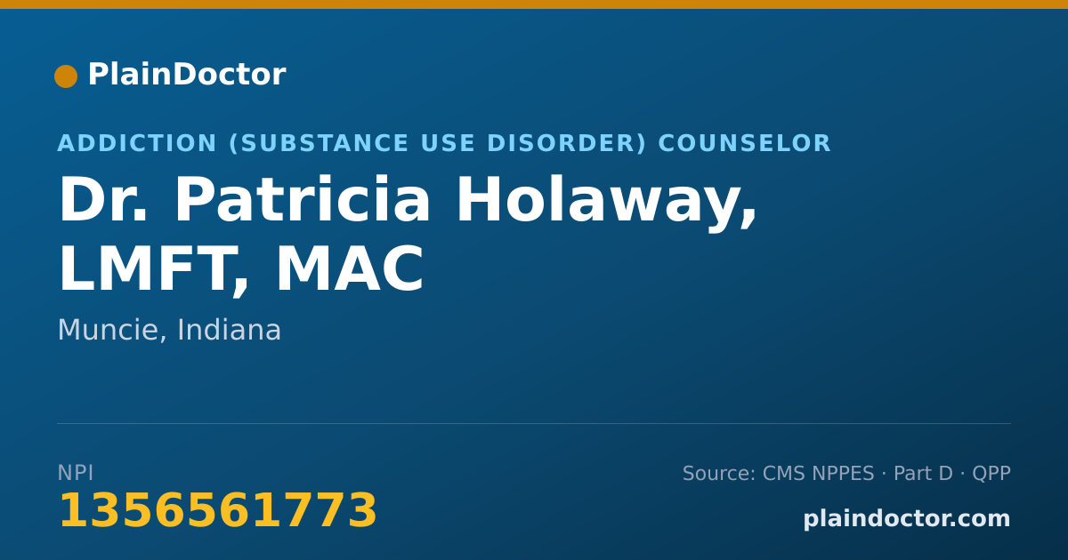 Shareable card for Patricia Holaway, LMFT, MAC - Addiction (Substance Use Disorder) Counselor, Muncie, IN