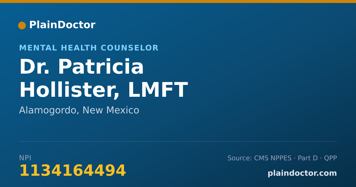 Shareable card for Patricia Hollister, LMFT - Mental Health Counselor, Alamogordo, NM