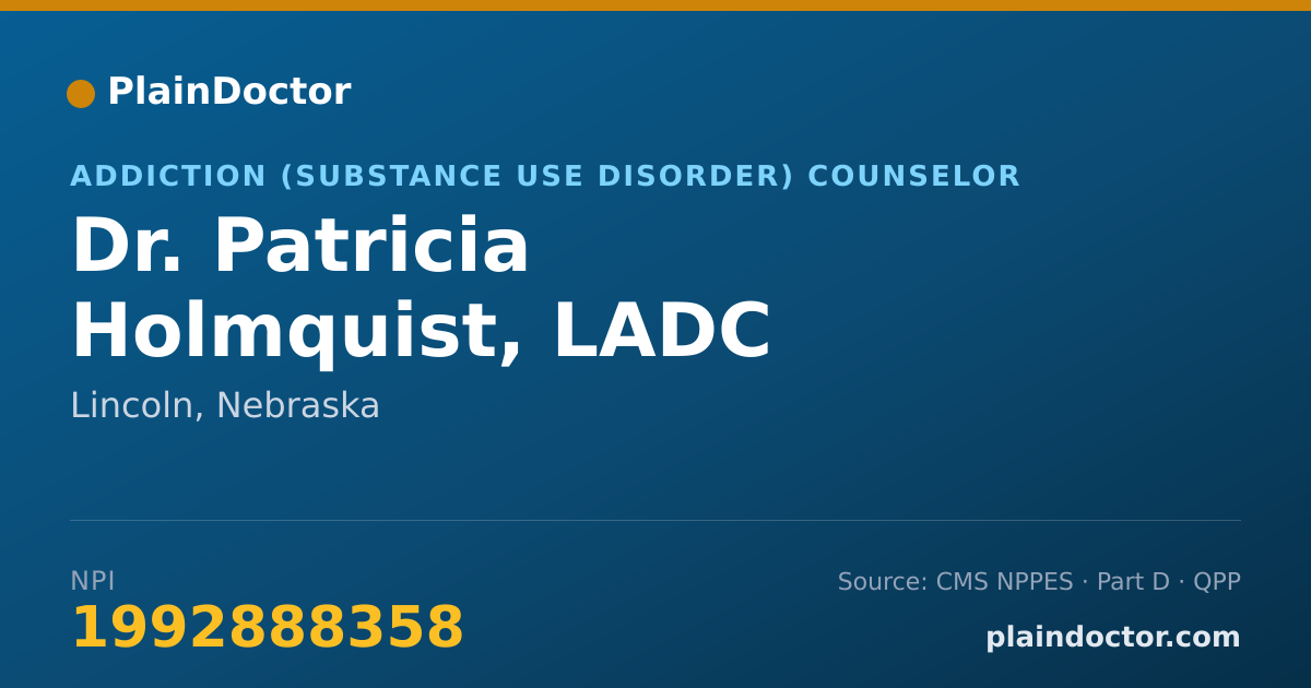 Shareable card for Patricia Holmquist, LADC - Addiction (Substance Use Disorder) Counselor, Lincoln, NE