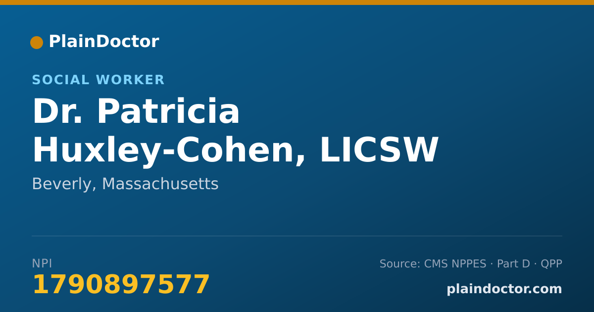Shareable card for Patricia Huxley-Cohen, LICSW - Social Worker, Beverly, MA