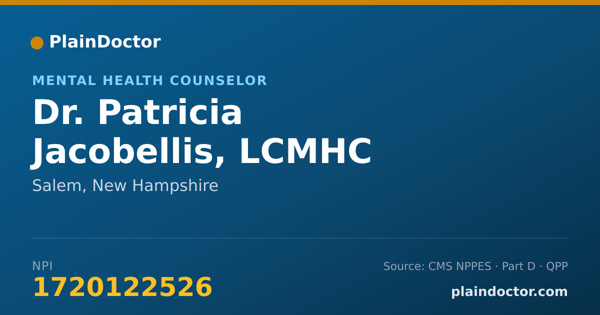 Shareable card for Patricia Jacobellis, LCMHC - Mental Health Counselor, Salem, NH