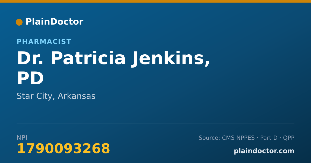 Shareable card for Patricia Jenkins, PD - Pharmacist, Star City, AR