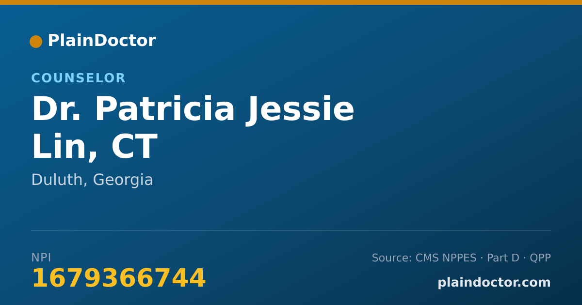 Shareable card for Patricia Jessie Lin, CT - Counselor, Duluth, GA