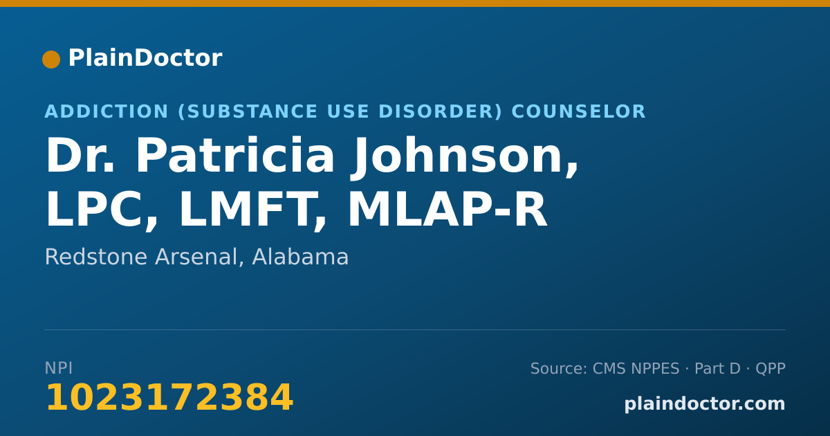 Shareable card for Patricia Johnson, LPC, LMFT, MLAP-R - Addiction (Substance Use Disorder) Counselor, Redstone Arsenal, AL