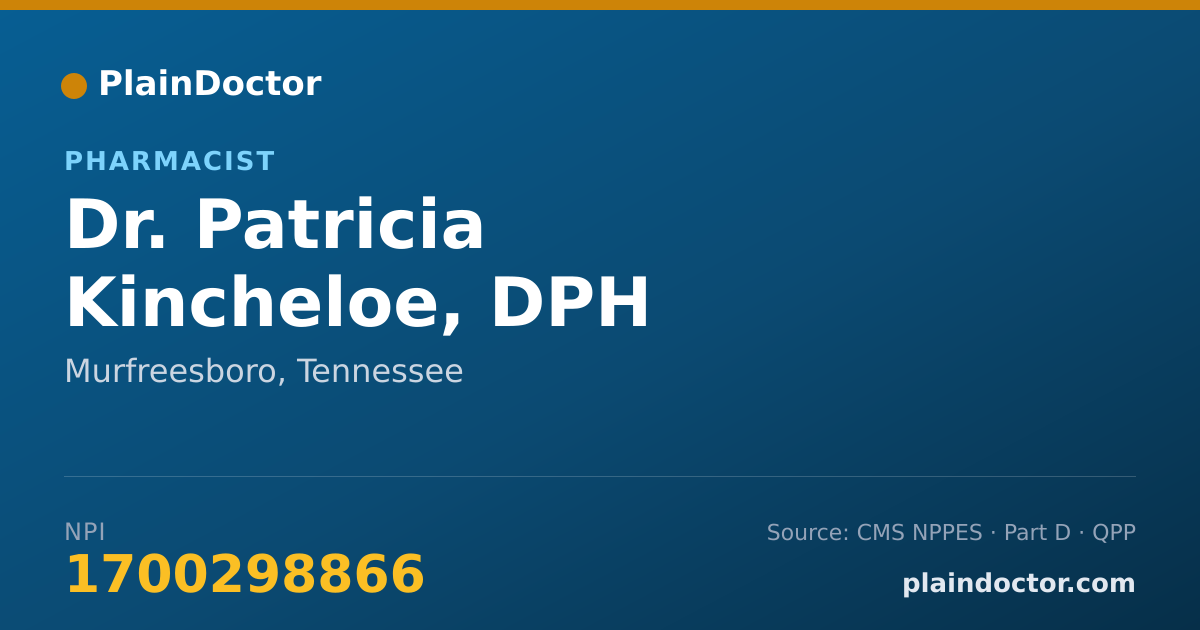 Shareable card for Patricia Kincheloe, DPH - Pharmacist, Murfreesboro, TN